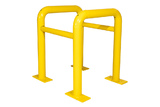 Søjlebeskytter lavet af Ø60 mm rør. Dimensioner: 500x500 mm. Højde 600 mm. på bundplade. galvaniseret Gul (leveres i 4 dele)